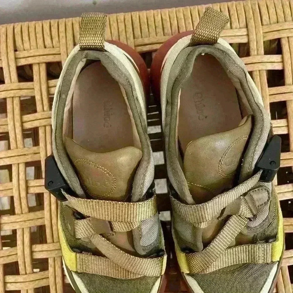 Chloé Sonnie Color Block Leather made in Italy Sneakers Olive green 36 luxury - Picture 7 of 14